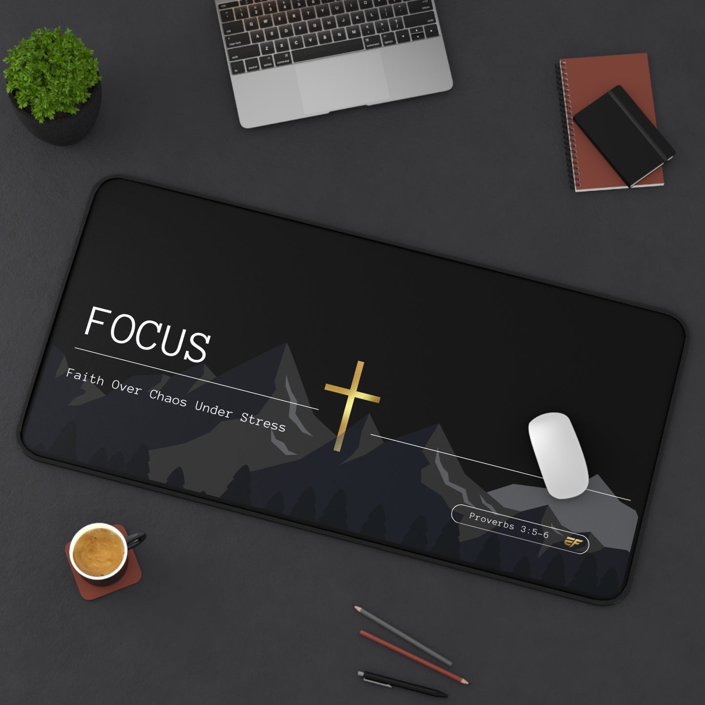 FOCUS Desk Mat – Faith Over Chaos Under Stress | Christian Workspace Mat