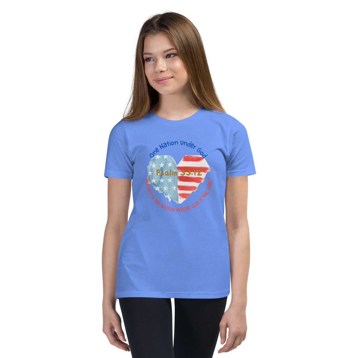 Girls Youth 4th of July T-Shirt - Patriotic & Faith-Based Design