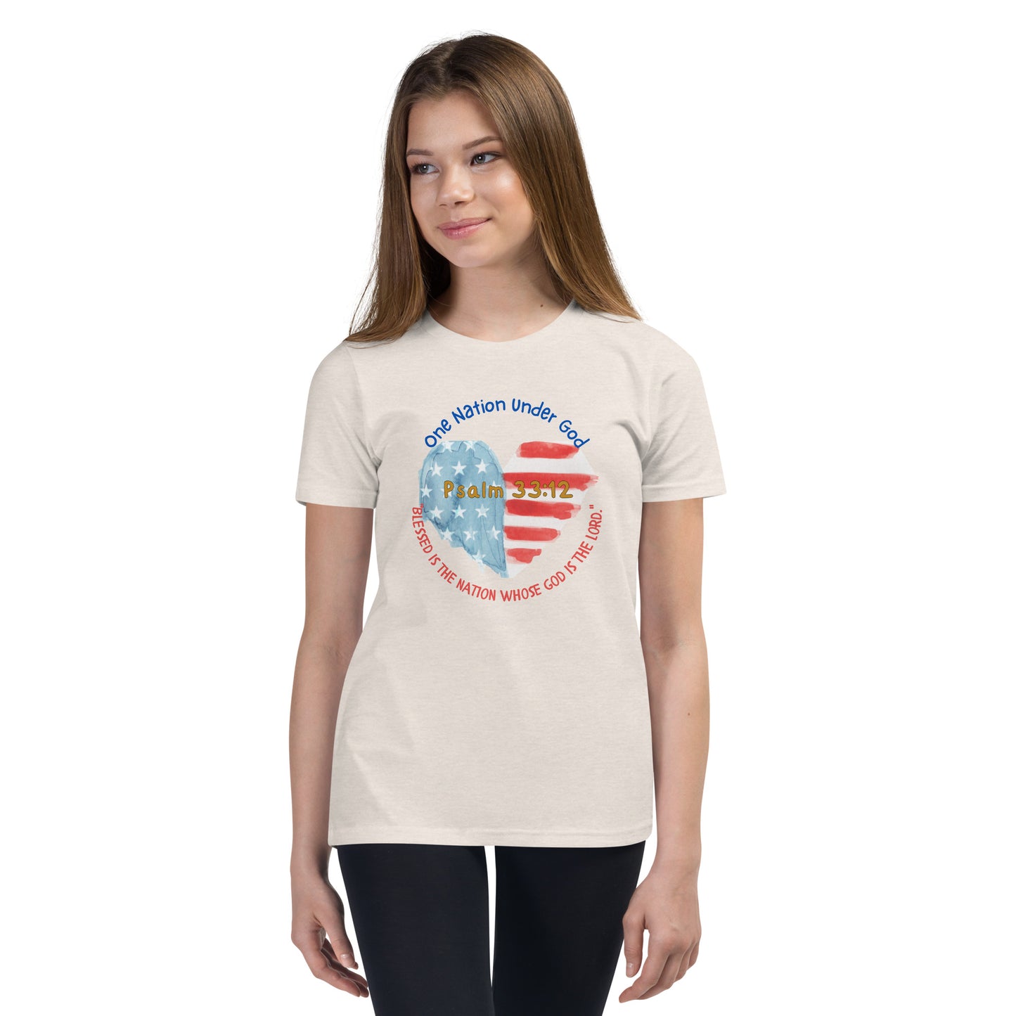 Girls Youth 4th of July T-Shirt - Patriotic & Faith-Based Design