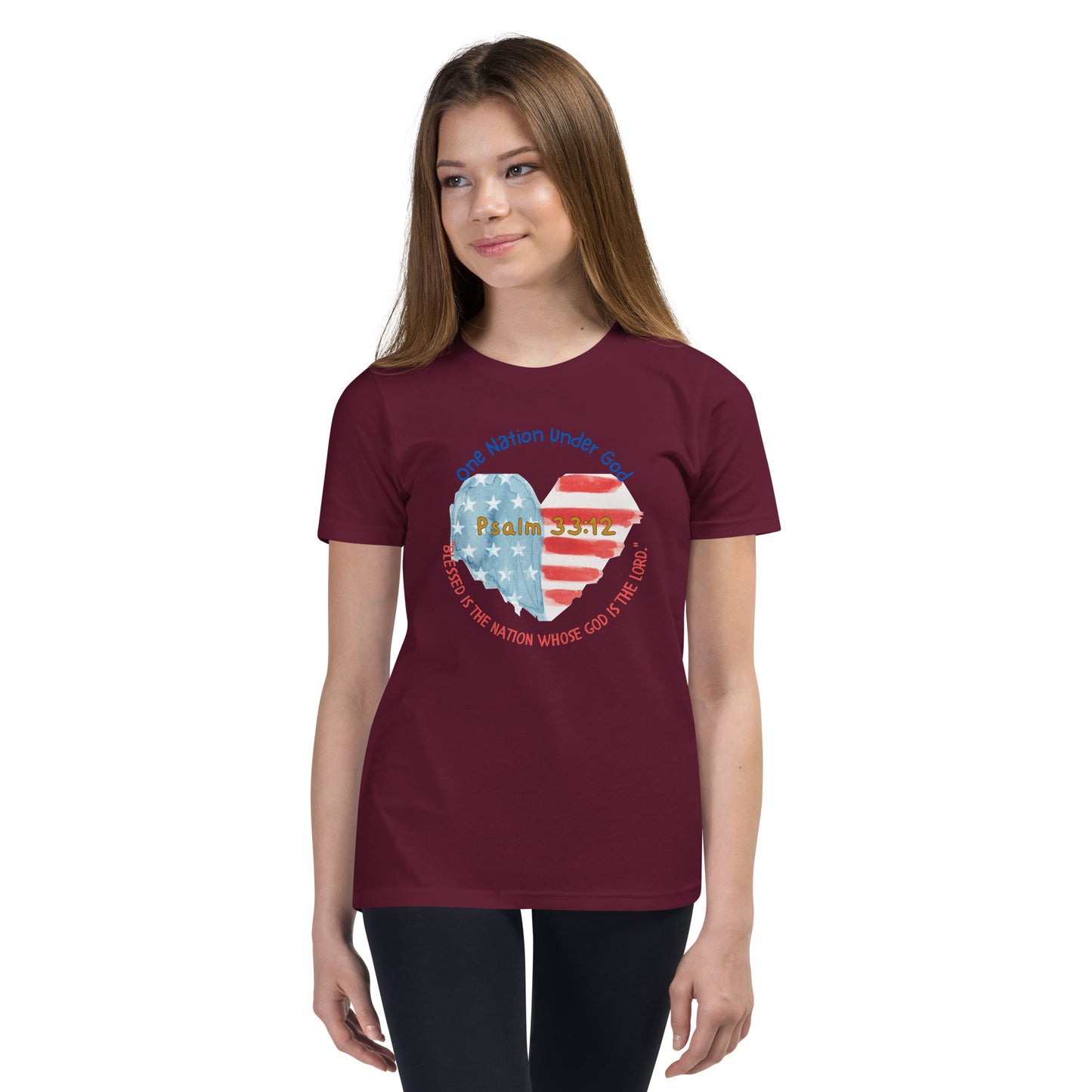 Girls Youth 4th of July T-Shirt - Patriotic & Faith-Based Design