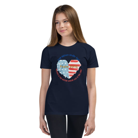 Girls Youth 4th of July T-Shirt - Patriotic & Faith-Based Design