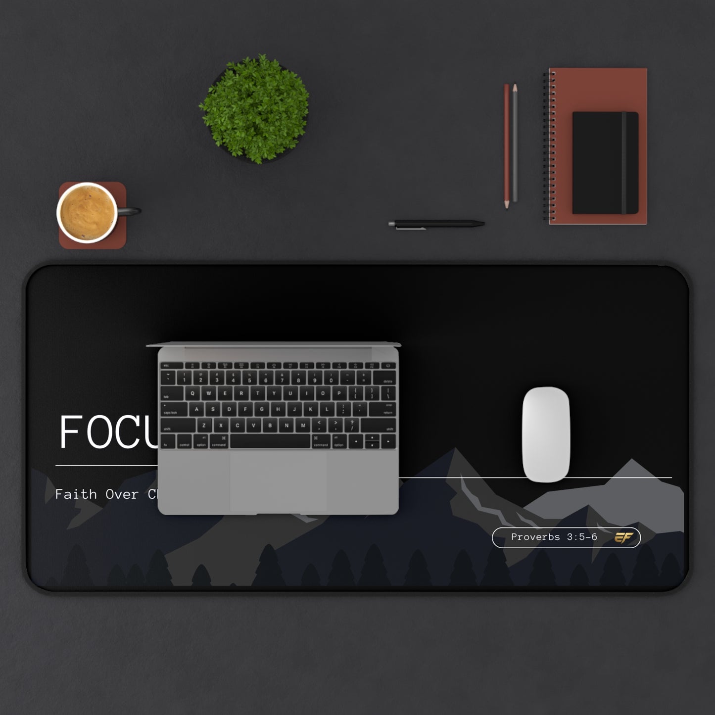 FOCUS Desk Mat – Faith Over Chaos Under Stress | Christian Workspace Mat