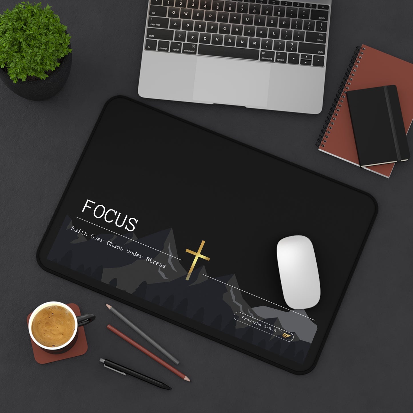 FOCUS Desk Mat – Faith Over Chaos Under Stress | Christian Workspace Mat