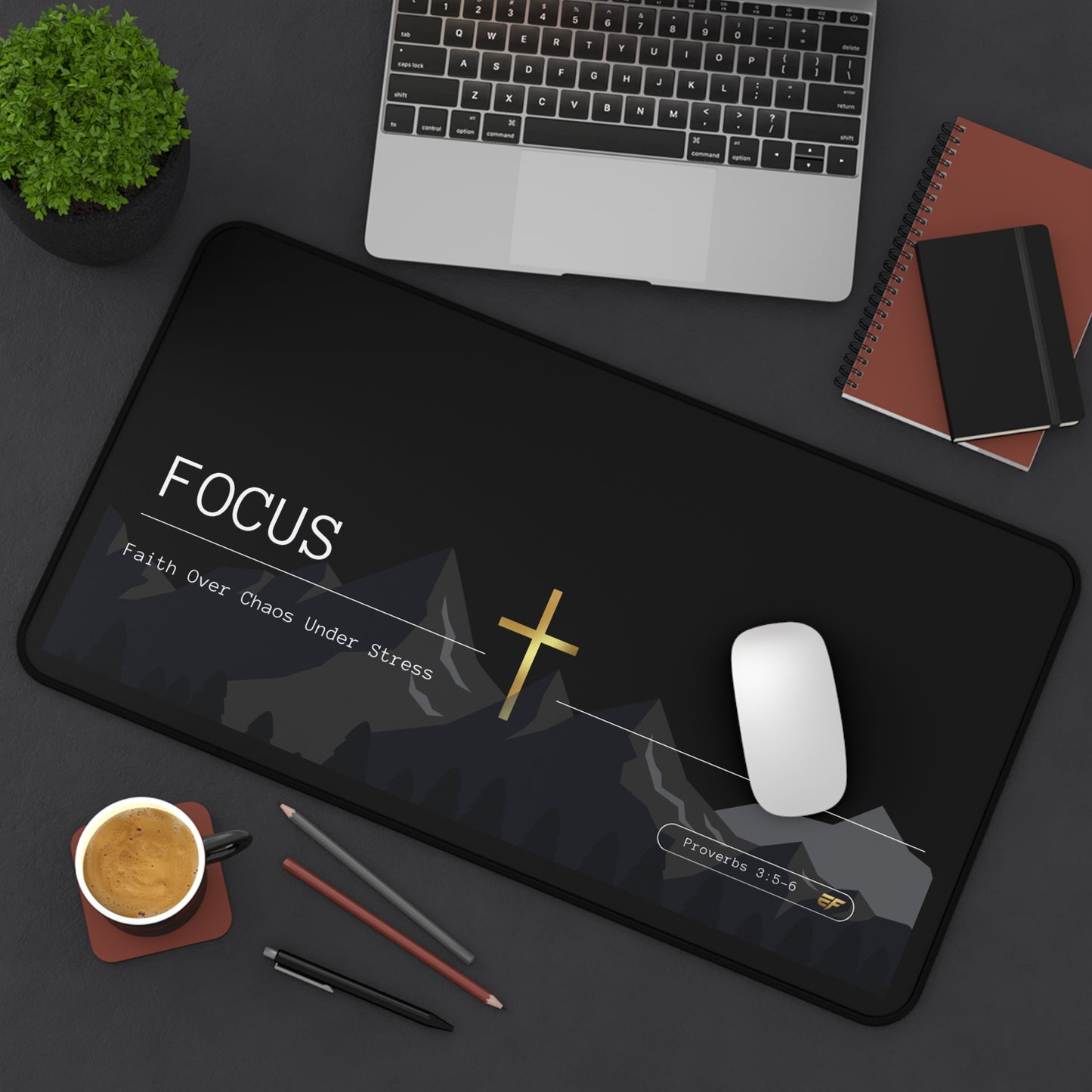 FOCUS Desk Mat – Faith Over Chaos Under Stress | Christian Workspace Mat