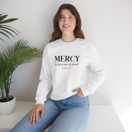 Christian sweatshirt with Mercy faith-based typography design