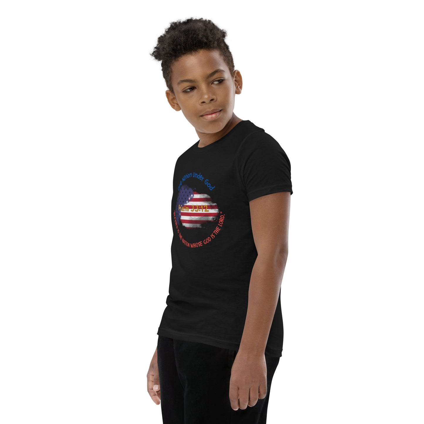 Boys' Youth 4th of July T-Shirt - Patriotic Heart with Bible Verse