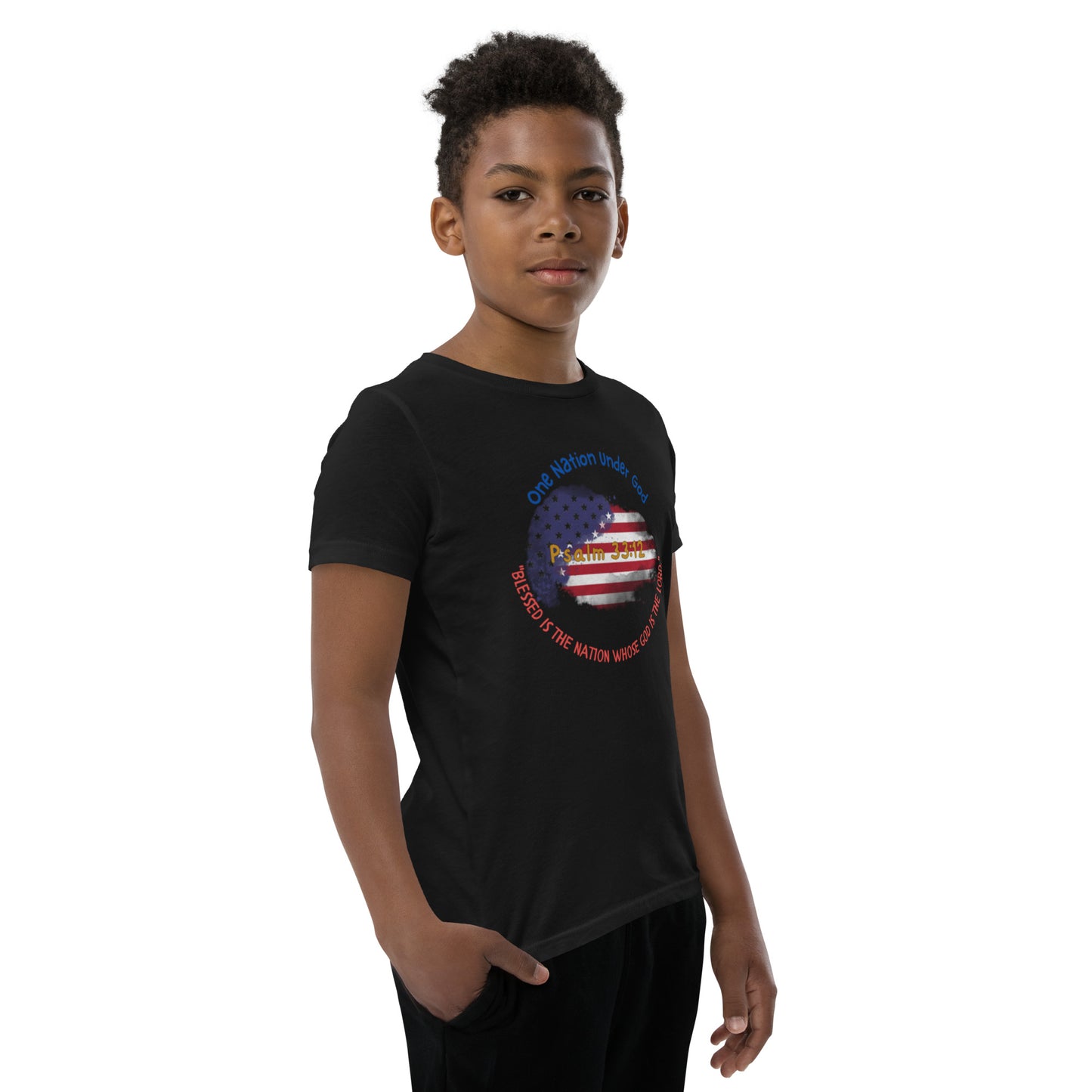 Boys' Youth 4th of July T-Shirt - Patriotic Heart with Bible Verse