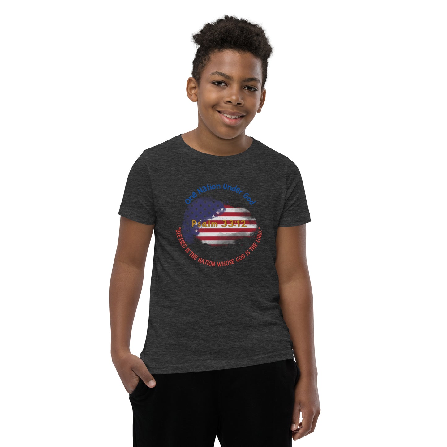 Boys' Youth 4th of July T-Shirt - Patriotic Heart with Bible Verse