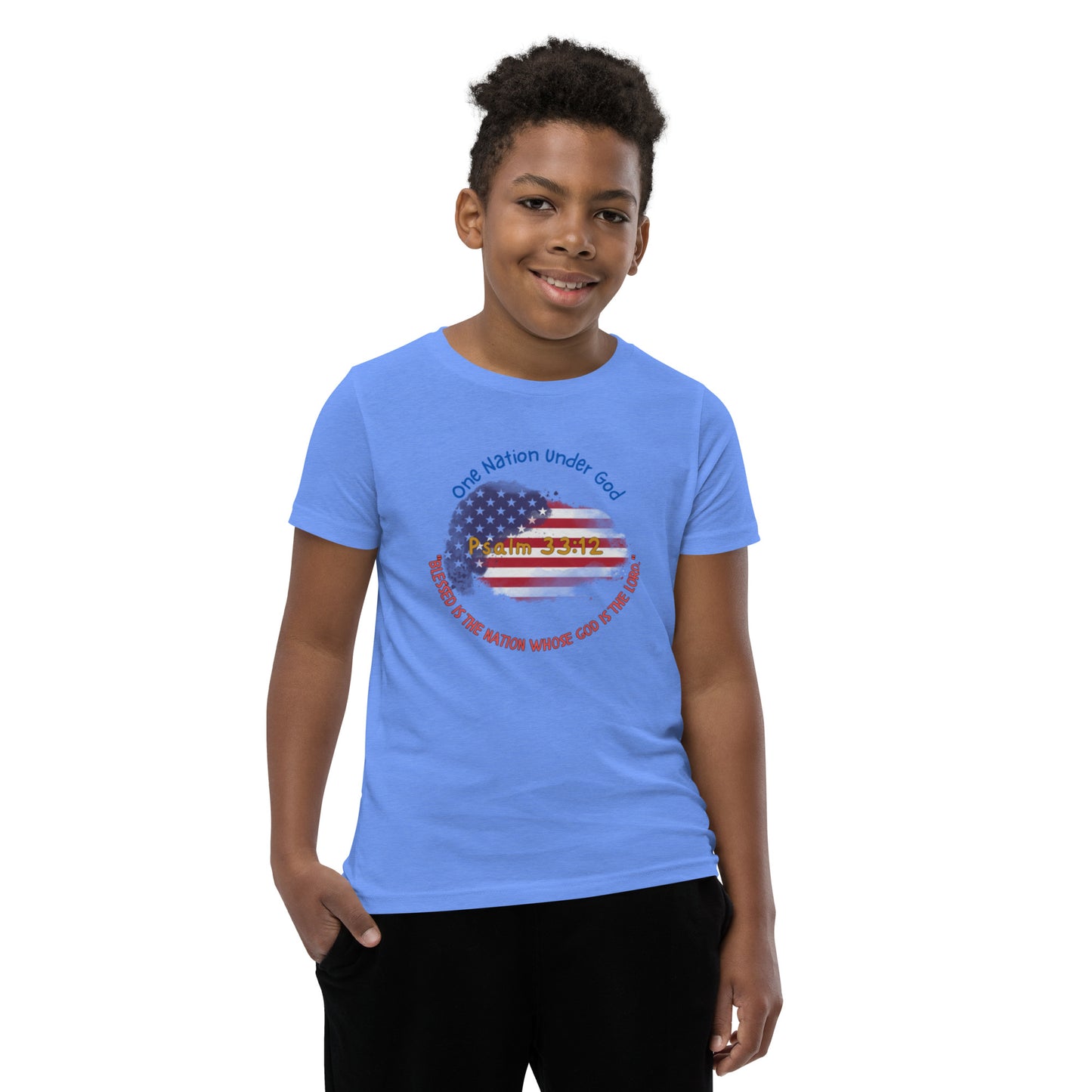 Boys' Youth 4th of July T-Shirt - Patriotic Heart with Bible Verse