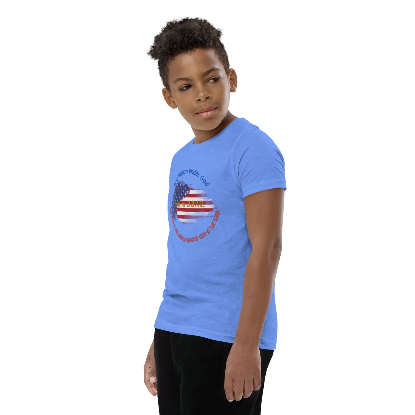 Boys' Youth 4th of July T-Shirt - Patriotic Heart with Bible Verse