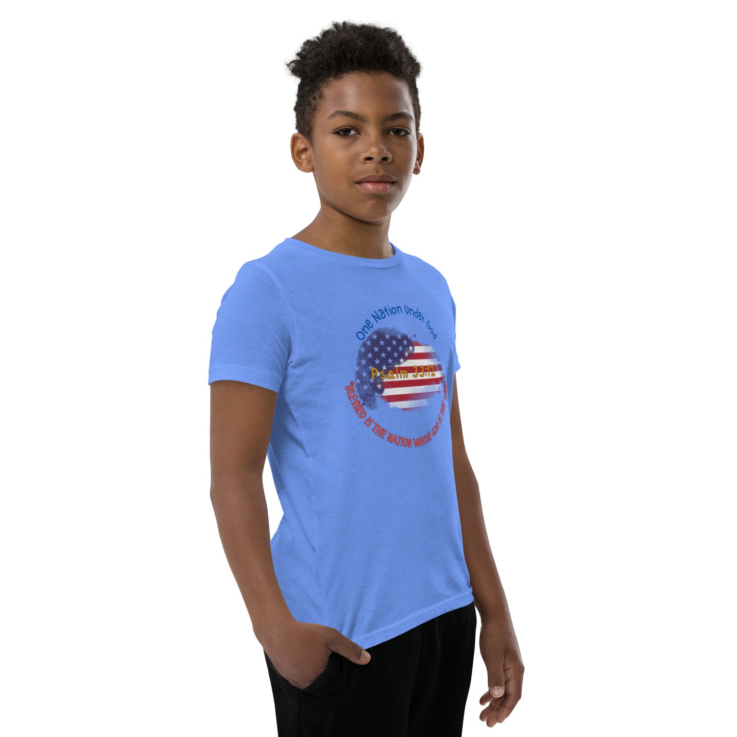 Boys' Youth 4th of July T-Shirt - Patriotic Heart with Bible Verse