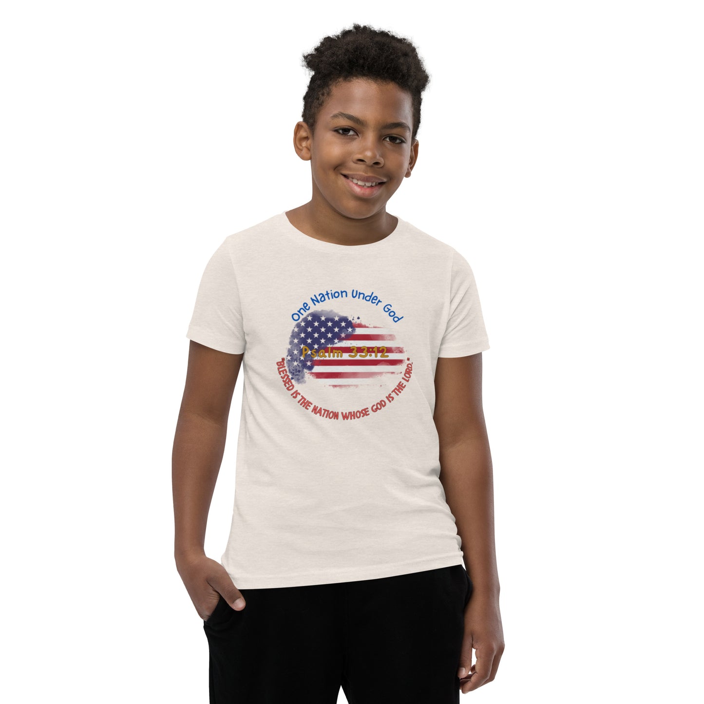 Boys' Youth 4th of July T-Shirt - Patriotic Heart with Bible Verse