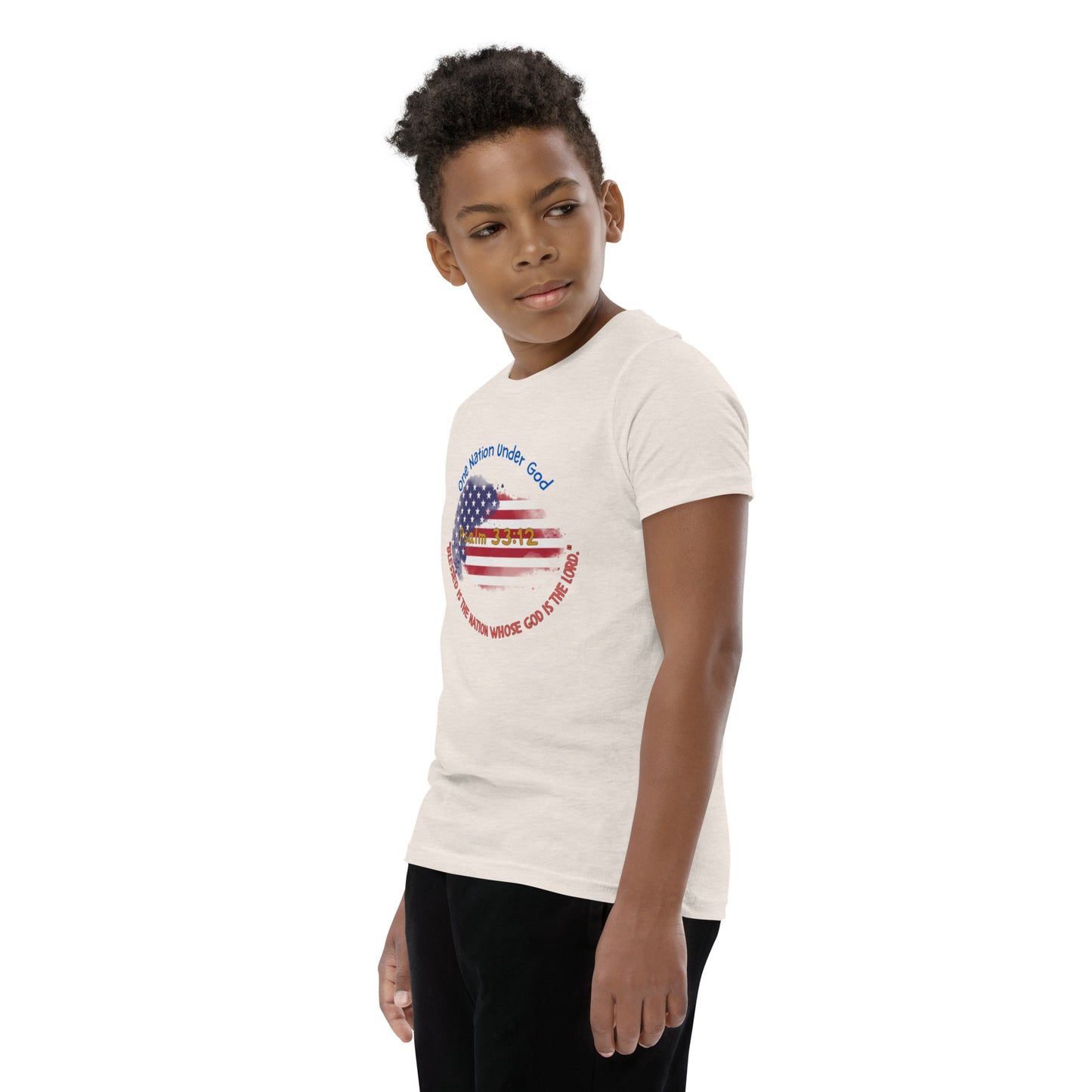 Boys' Youth 4th of July T-Shirt - Patriotic Heart with Bible Verse