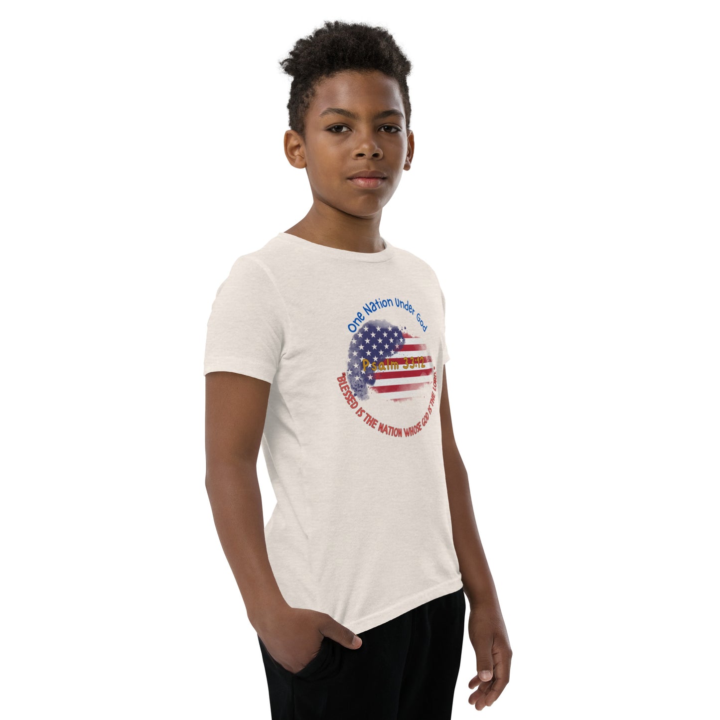 Boys' Youth 4th of July T-Shirt - Patriotic Heart with Bible Verse