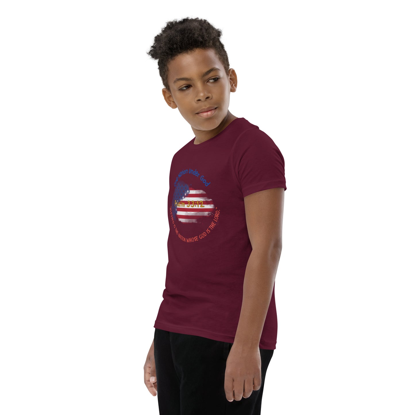 Boys' Youth 4th of July T-Shirt - Patriotic Heart with Bible Verse