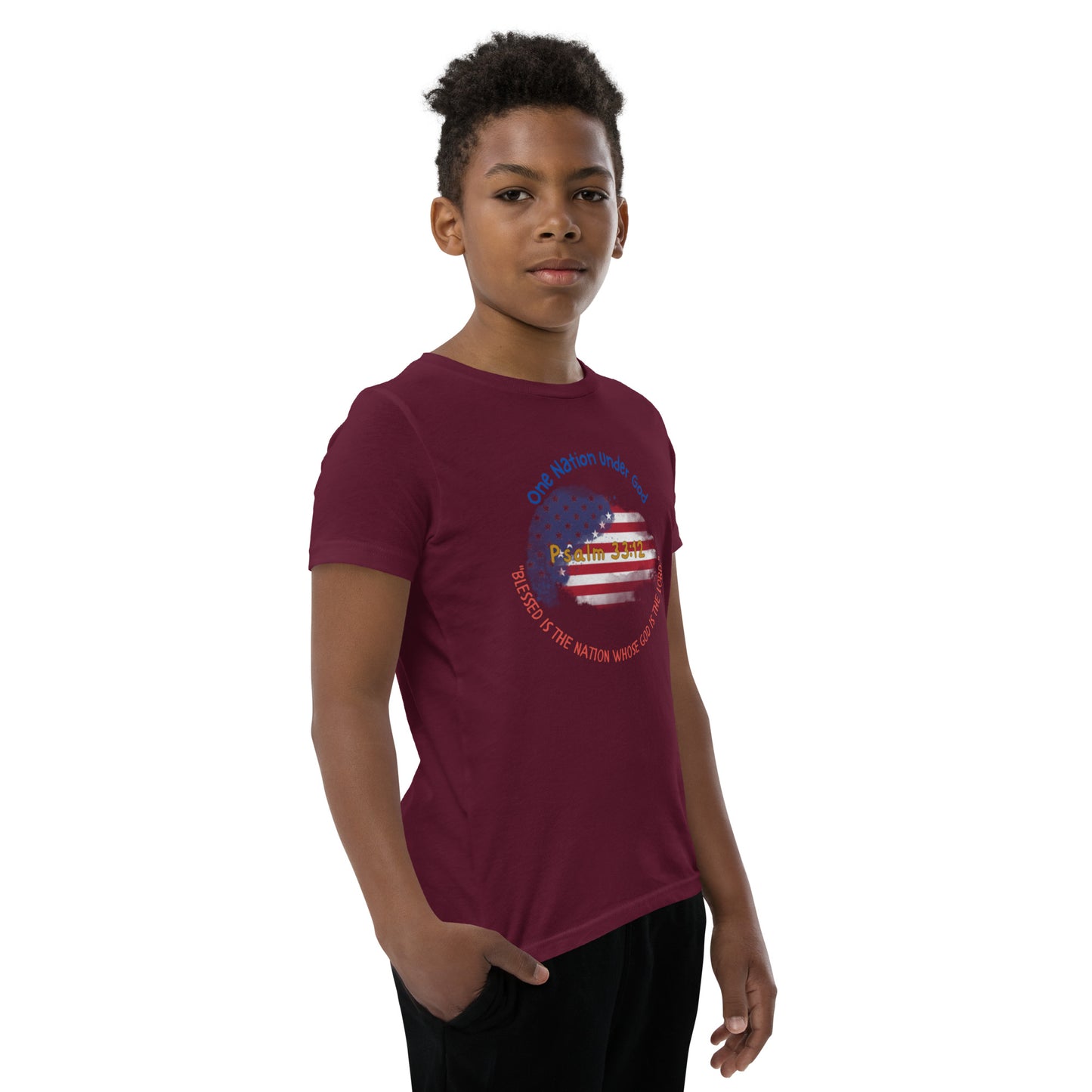 Boys' Youth 4th of July T-Shirt - Patriotic Heart with Bible Verse