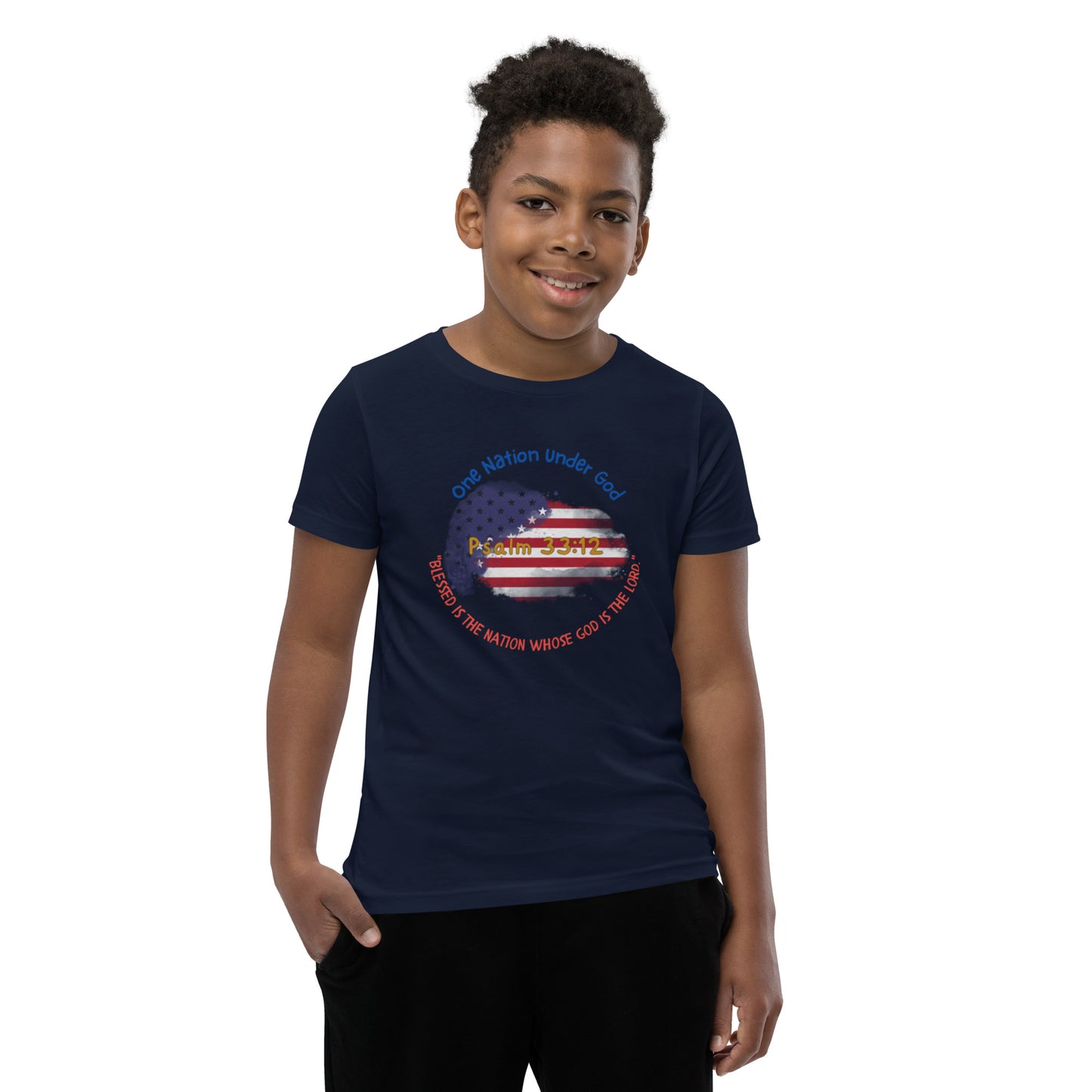 Boys' Youth 4th of July T-Shirt - Patriotic Heart with Bible Verse