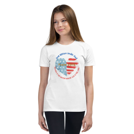 Girls Youth 4th of July T-Shirt - Patriotic & Faith-Based Design