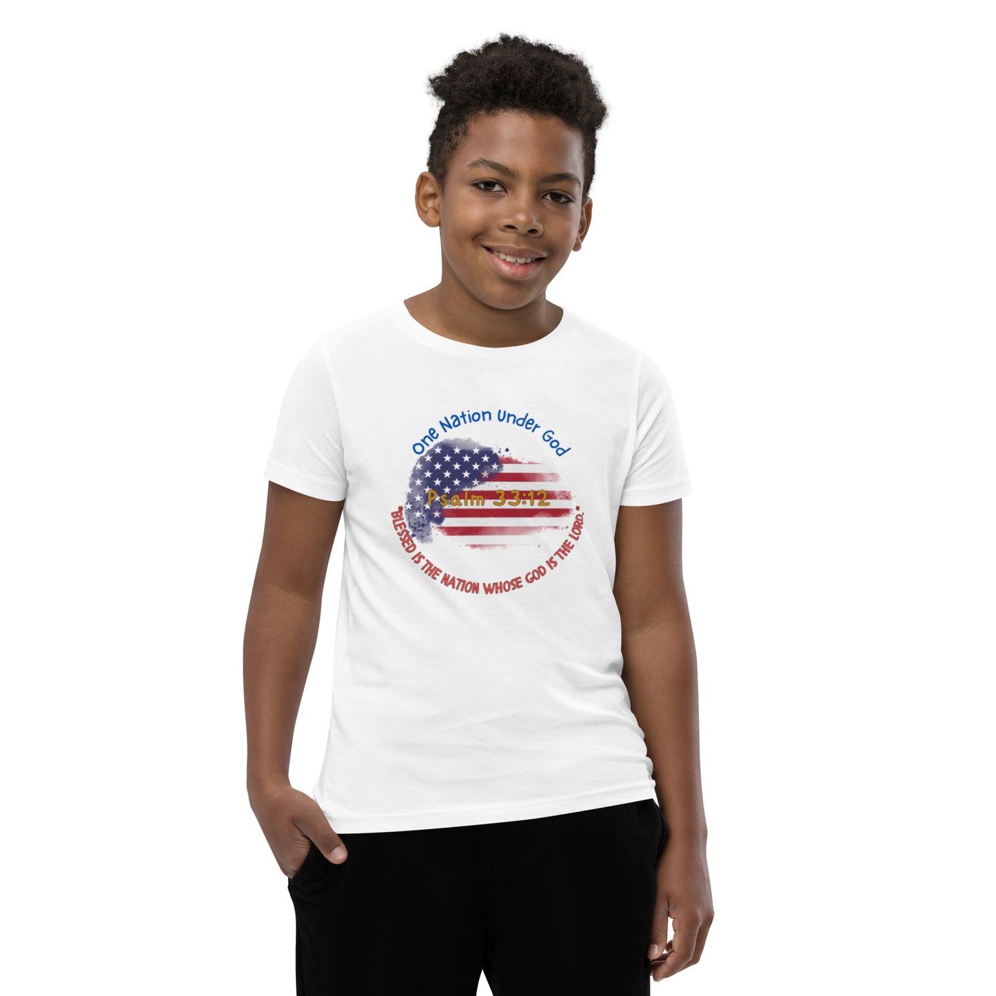 Boys' Youth 4th of July T-Shirt - Patriotic Heart with Bible Verse