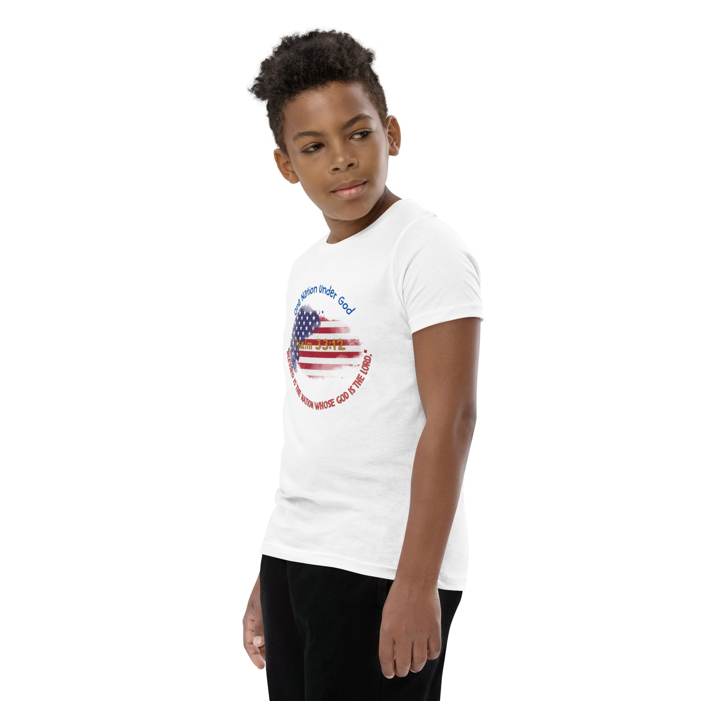 Boys' Youth 4th of July T-Shirt - Patriotic Heart with Bible Verse