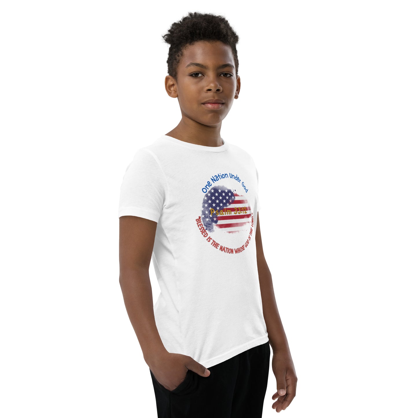 Boys' Youth 4th of July T-Shirt - Patriotic Heart with Bible Verse